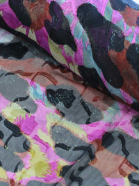 Tecido Crepe Chiffon Brocado Maxi Animal Print Rosa e Preto
