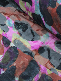 Tecido Crepe Chiffon Brocado Maxi Animal Print Rosa e Preto