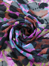 Tecido Crepe Chiffon Brocado Maxi Animal Print Rosa e Preto
