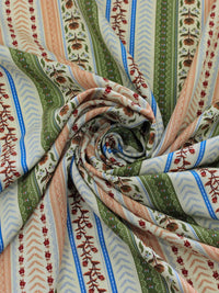 Tecido Viscose Flores Barrado Verde e Bege