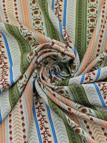 Tecido Viscose Flores Barrado Verde e Bege