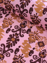 Tecido Viscose Simbolos Étnicos Rosa e Marrom