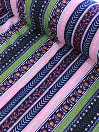 Tecido Viscose Flores Barrado Preto Verde e Rosa