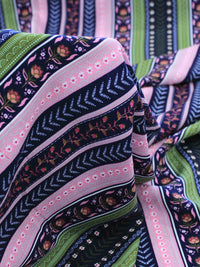 Tecido Viscose Flores Barrado Preto Verde e Rosa