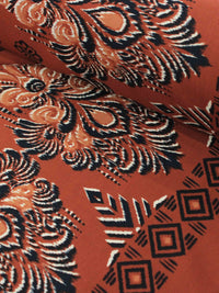 Tecido Viscose Barrado Simbolos Étnicos Terracota