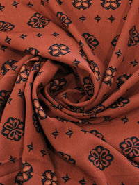 Tecido Viscose Barrado Simbolos Étnicos Terracota