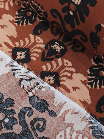 Tecido Viscose Abstrato Tribal Terracota e Preto
