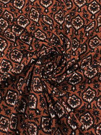 Tecido Viscose Simbolos e Flores Terracota e Preto