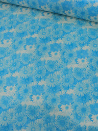 Tecido Linho Flores Azul e Bege