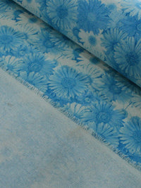 Tecido Linho Flores Azul e Bege
