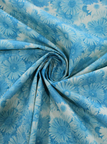 Tecido Linho Flores Azul e Bege