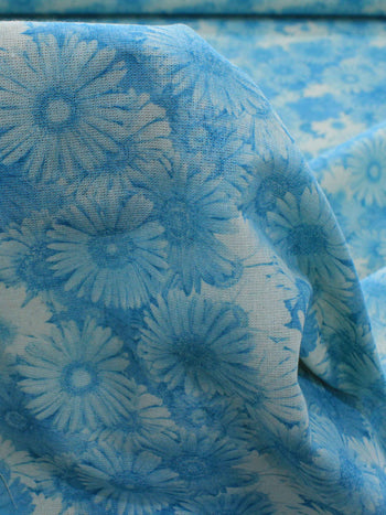 Tecido Linho Flores Azul e Bege