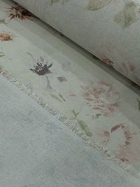 Tecido Linho Flores Rosa Verde e Bege