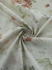Tecido Linho Flores Rosa Verde e Bege