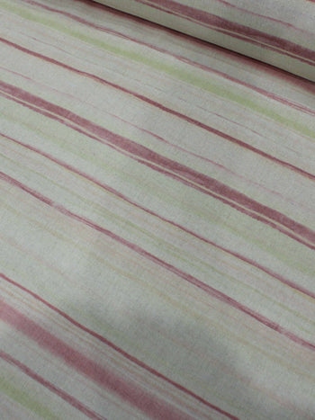 Tecido Linho Listras Aquarelas Vermelho Rosa Verde Bege