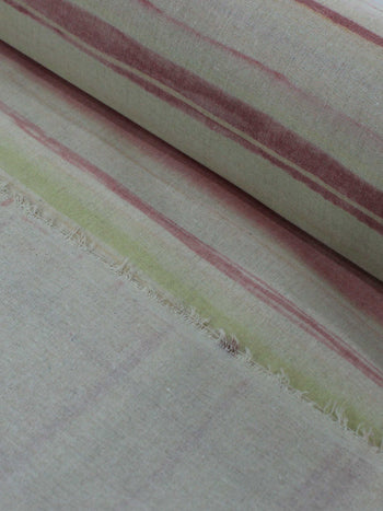 Tecido Linho Listras Aquarelas Vermelho Rosa Verde Bege
