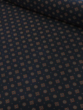 Tecido Viscose Porcelana Retro Terracota e Preto