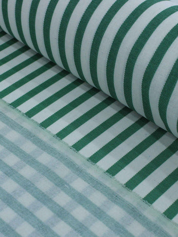 Tecido Linho Misto Listrado Verde e Branco