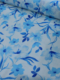 Tecido Linho Misto Flores Azul e Branco