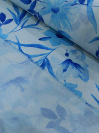Tecido Linho Misto Flores Azul e Branco