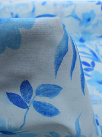 Tecido Linho Misto Flores Azul e Branco