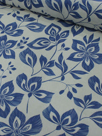 Tecido Linho Misto Flores Azul-marinho