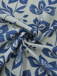 Tecido Linho Misto Flores Azul-marinho