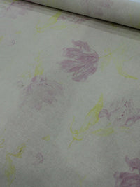 Tecido Linho Misto Aquarela Flores Rosa e Amarelo