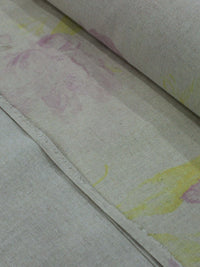 Tecido Linho Misto Aquarela Flores Rosa e Amarelo