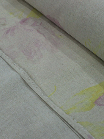 Tecido Linho Misto Aquarela Flores Rosa e Amarelo