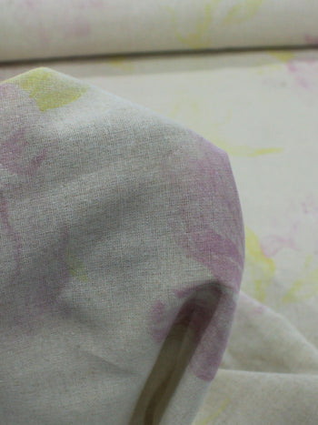 Tecido Linho Misto Aquarela Flores Rosa e Amarelo