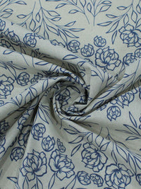 Tecido Linho Misto Traçado Flores Azul