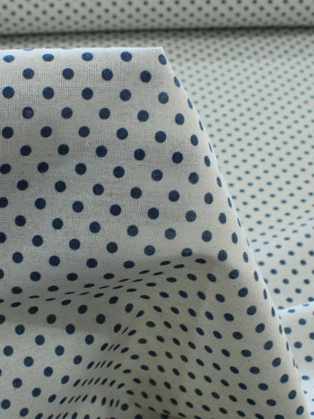 Tecido Linho Misto Bolinhas Vintage Azul