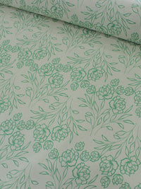Tecido Linho Misto Traçado Flores Verde