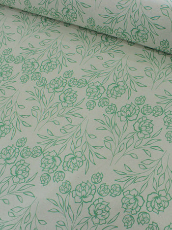 Tecido Linho Misto Traçado Flores Verde