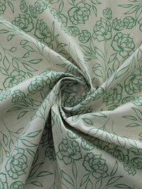 Tecido Linho Misto Traçado Flores Verde