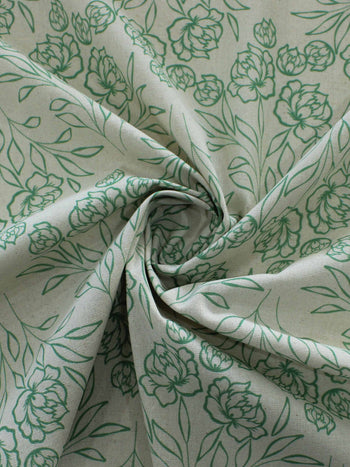 Tecido Linho Misto Traçado Flores Verde