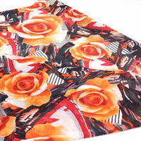 Tecido Crepe Chiffon Grosso Italiano Macro Rosas Laranja