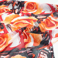 Tecido Crepe Chiffon Grosso Italiano Macro Rosas Laranja