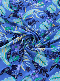 Tecido Crepe Koshibo Flores Azul e Verde