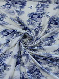 Tecido Viscose Premium Paisagem Tropical Azul e Off-White