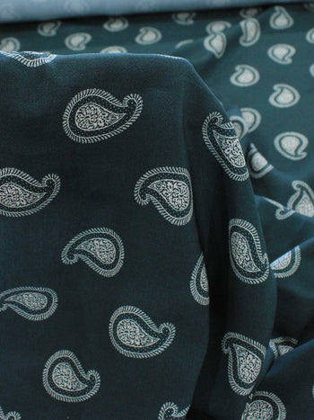 Tecido Viscose Premium Micro Cashmere Verde Petróleo e Off-White