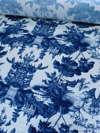 Tecido Viscose Premium Porcelana Toile de Jouy Azul e Branco