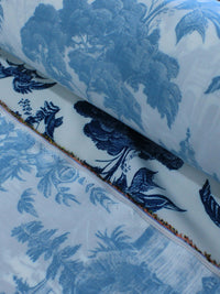 Tecido Viscose Premium Porcelana Toile de Jouy Azul e Branco