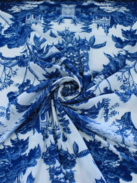 Tecido Viscose Premium Porcelana Toile de Jouy Azul e Branco