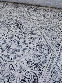 Tecido Viscose Premium Bandana Cashmere Bege e Azul Escuro