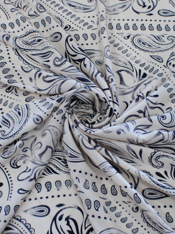 Tecido Viscose Premium Bandana Cashmere Bege e Azul Escuro