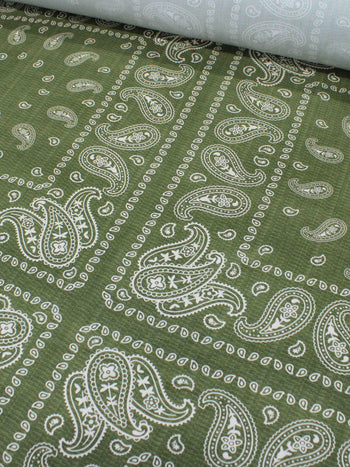 Tecido Viscose Premium Bandana Cashmere Verde e Branco