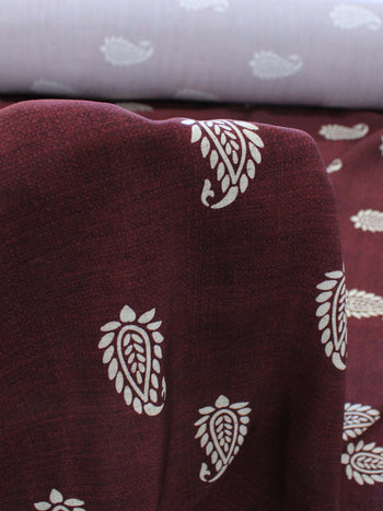 Tecido Viscose Premium Barrado Cashmere Vinho e Off-White