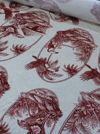 Tecido Viscose Premium Toile de Jouy Tropical Vinho e Creme